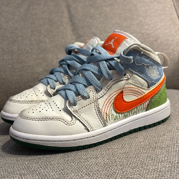jordan air 1 mid trainers with stitch swoosh in multi